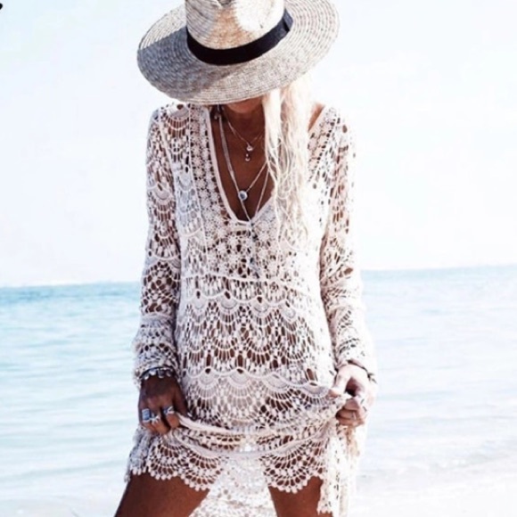 boutique Other - White Crochet Swim Coverup NWT Boho